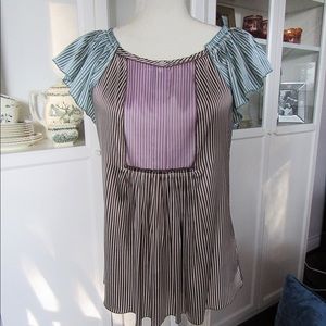 BCBG silk pastel striped flutter sleeve blouse NWT